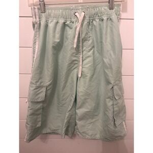Nonwe Mens Mint Green Cargo Swim Trunks White Side Stripes Mesh Liner Size 32